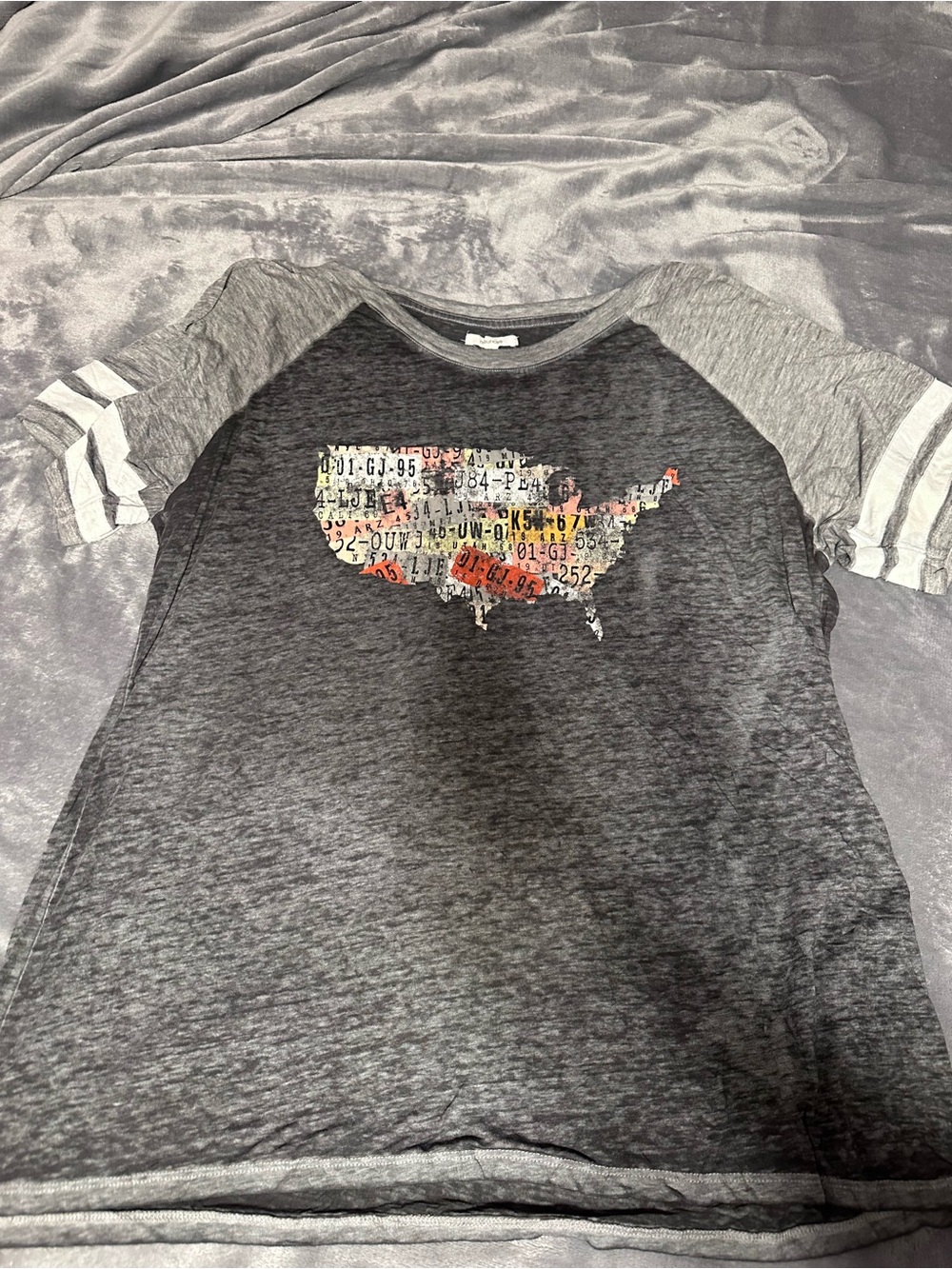 Maurices Gray Raglan Short Sleeve Tee with Multicolor USA Map